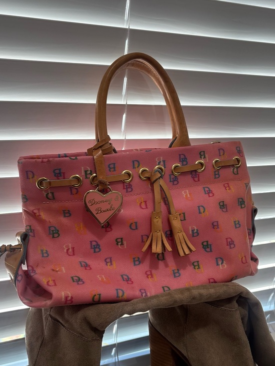 Dooney & Bourke Handbags - Dooney & Bourke Pink Monogram Canvas Tote with Tan Leather Trim